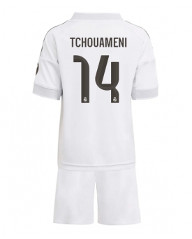 Billige Fotballdrakt Real Madrid Aurelien Tchouameni #14 Replika Hjemmedraktsett Barn 2025-26 Kortermet (med bukser)